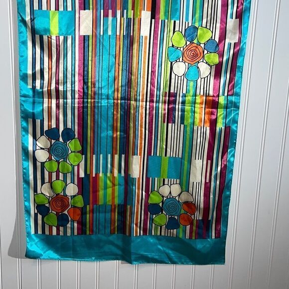 Mosi Stripped and Floral Long Scarf Vintage Flair 21X64 - Picture 1 of 8